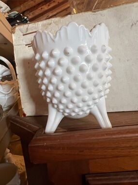 Vintage White Hobnail Milk Glass Footed Planter